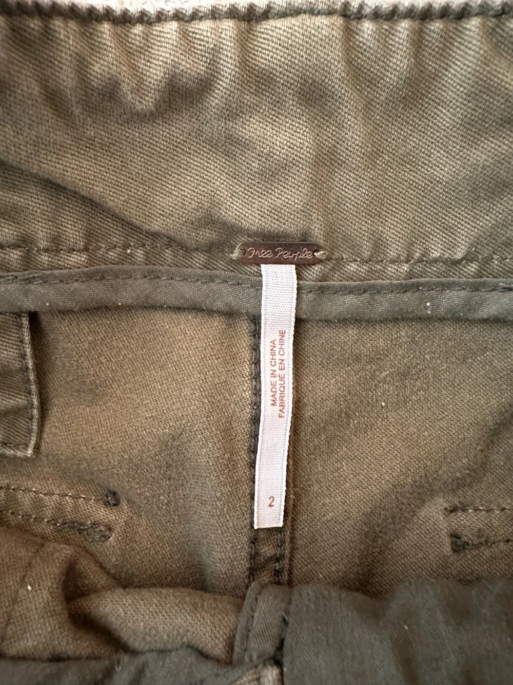 Free People Keep It Real Military Pant Olive Embroidered Floral Cropped Wide Leg
